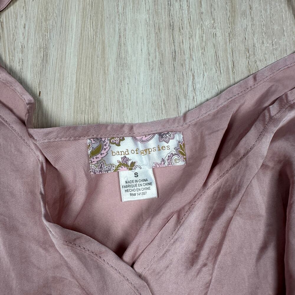 Band of Gypsies Pink Blush Faux Wrap Satin Spaghetti Strap Elegant Dress Small - Picture 12 of 14